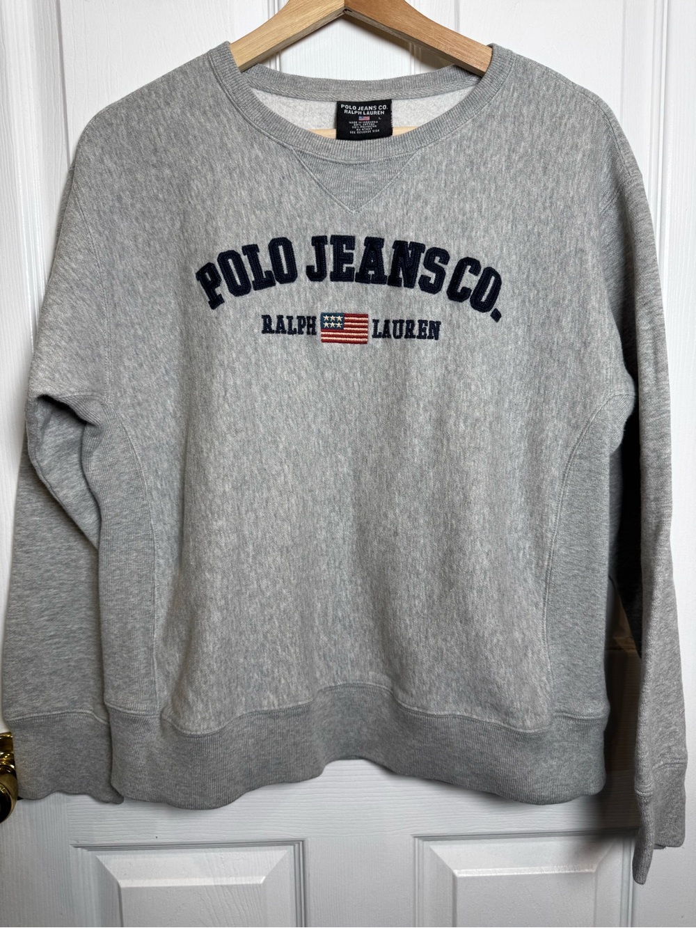 Vintage Polo Jeans Co Ralph Lauren Flag Embroidered Sweatshirt Gray Large
